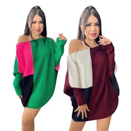 Designer Knitted Sweater Women 2024 Fall Winter Long Sleeve Knitting Sweaters Casual Patchwork Loose O-neck Pullovers Top Bulk Wholesale Clothes 10377