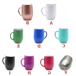 Insulated Wine Tumbler Durable Coffee Mug Stainless Steel Stemless Glasses with Lid and handgrip Double Wall 12oz for Champaign, Cockta Lcmp