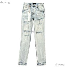 Designer Women Purple Jeans High Street Purple Retro Paint Spot Feet Micro Elastic Jeans Hip-hop Zipper Hole 548