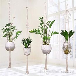 4Pcs Macrame Plant Hanger Handmade Woven Cotton Plant Holder Wall Hanging Planter Basket for Indoor Outdoor Garden Patio Balcony C224c