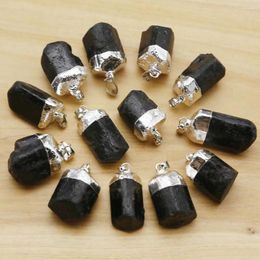 Pendant Necklaces Natural Stone Raw Ore Black Tourmaline Plating Silver Pendants Necklace Charms Fashion Jewellery Accessories Making