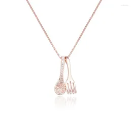 Chains Lefei Jewelry 925 Silver Fashion Trend Luxury Creative Diamondset Spoon Fork Pendant Necklace For Women Party Wedding Charm Gift