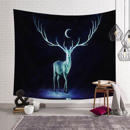 nature forest tapestry mist fall hanging wall decoration animal deer dorm farmhouse decor printed cloth tenture mural art225V