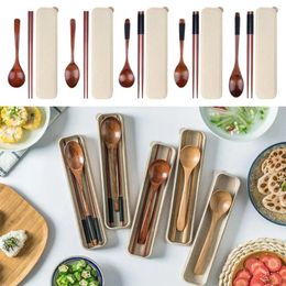 Dinnerware Sets 3Pcs/Set Outdoor Nice Gift For Travel Lunch Japanese Style Tableware Cutlery Set Spoon Fork Chopsticks Wooden