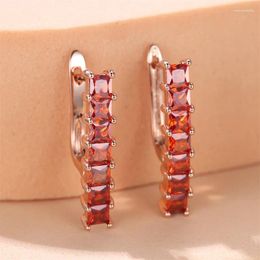 Hoop Earrings Single Row Square Stone For Women Rose Gold Colour Green Blue Black Purple Red Zircon Small Ear Buckle Boho Jewellery