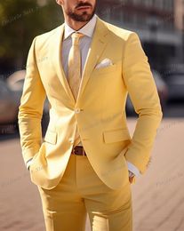 Yellow Men Tuxedos Business Suit Groom Groomsman Prom Wedding Party Formal 2 Piece Set Jacket And Pants 02