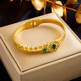 Bangle 2023 316 Stainless Steel Gold Color Star Rhinestone Bracelet For Women Emerald Retro High Quality Party Wedding Jewelry