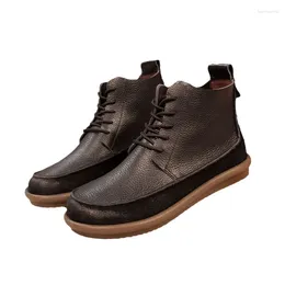 Boots 2024 Spring Autumn Fashion Real Leather Lace-U Men Casual Genuine Comfort Hand-made Male Footwear A173