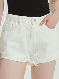 Women's Shorts Summer White Denim Women Casual Buttons Pockets Wide Leg Jean Lady Fashion High Waist Solid Color