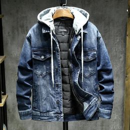 Men's Jackets Retro Blue Winter Men's Denim Jacket Thickened Hooded Puffer Coat Fashion Warm Personality High Street Male Youth Outerwear 231121