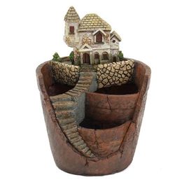 Mini House Figurines Resin Flower Pot For Herb Cacti Succulent Plants Planter Home Garden Micro- Landscape Decor Crafts Y200723206q