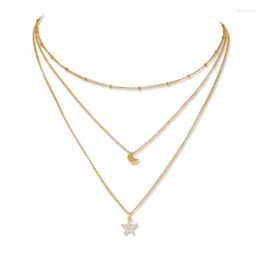 Chains Classic Crystal Star Chain Chokers Necklace For Women Moon Metal Pearl Multi Layers Necklaces Fashion Jewelry Gifts