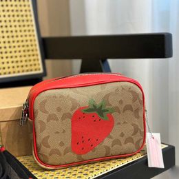 NEW Strawberry Camera Shoulder Bag Leather Snapshot Bag Women Designers Handbags C Letter Print Tote Bag Top Zip Closure Crossbody Bags Woman Purse Wallet