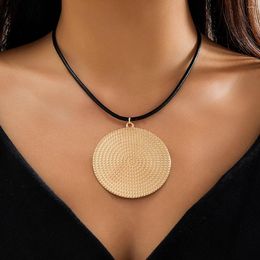 Pendant Necklaces PuRui Fashion Black PU Leather Rope Charm Necklace Big Geometric Choker Neck Chain Jewellery Collar Party Street Wedding