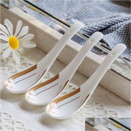 Spoons 6 Piece Set Bone China Creative Design Chinese Rice Scoop Spoon Korean Ice Cream Ladle Japanese Soup Cute 230627 Drop Deliver Dh3Uc