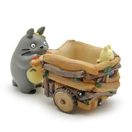 Cartoon Cart Totoro Flower Pot Resin Arts And Crafts Green Plant Container Desktop Place Adorn Home Gardening Furnishing Article Y253f