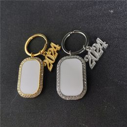 sublimation blank 2024 rectangle keychains new year key ring heat transfer printing blank diy materials factory price