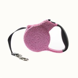 Blue Pink Rhinestone Dog Leash Retractable Small Breed Retracting Extendable Training Lead 3M Blue Stone Pet Puppy Fashion Dog Wal3309