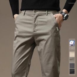 Men's Pants Autumn Pure Cotton Casual Classic Business Slim Straight Solid Colour Elastic Brand Trousers Black Khaki Grey