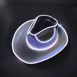 Party Hats Fashion Wireless Pearlescent Cowboy Hat escent Props Light Up Cap Glowing For Neon NightClub 231122