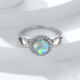 Wedding Rings Classic Round White Fire Opal For Women Bands Silver Color Zircon Promise Engagement Ring Female Valentine Jewelry