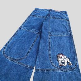 Women's Pants Y2K Retro Print Women High Waist Wide Leg Hip Hop Blue Jeans Harajuku Fashion Baggy Trouser Boyfriend Gothic