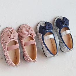Flat Shoes Spring Autumn Girls Bow Princess For Kids Flats Dance Baby Child Bling Party Silver Wedding Cool