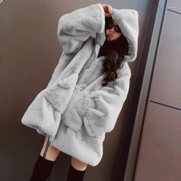 Women's Fur Winter Warm Thick Hooded Oversize Woman Faux Coat Long Coats Women Jacket Fashion Loose Plush Overcoat Fluffy Jackets 2023