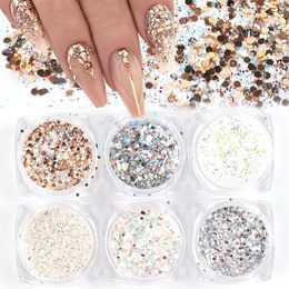 Acrylic Powders Liquids 6pc Glitter For Nails Mixed Hexagon Sequin Champagne Laser Sliver Nail Art Flakes Paillette Manicure Decoration Design LA153927 231121