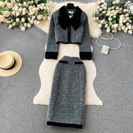 Two Piece Dress Autumn/Winter Japanese Style Set Women's High Grade Woolen Short Coat Tight Wrapped Hip Half Skirt Sweet And Spicy