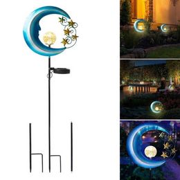 Solar Energy Garden Light Moon Crackle Glass Globe Metal Light Solar Lights Garden Pathway Decorative For Outdoor Backyard231f