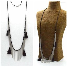 Chains White Chain Vintage Black Tassels Statement Long Beads Necklace Women 2023 Fashion Jewellery Accessories N15544