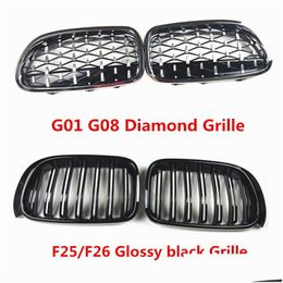 Grilles 2 Pcs Car Styling F25 F26 Black Abs Front Kidney Double Slat Grille Grills For G01 G08 X3 Diamond Racing Drop Delivery Mobil Dhi32