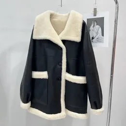 Women's Leather 2023 Real Shearling Coat Genuine Lambskin Warm Wool Winter Double Face Jacket