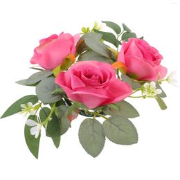 Decorative Flowers Candlestick Garland Artificial Leaf Rings Wreaths Christmas Decor Rose Holders Pillars