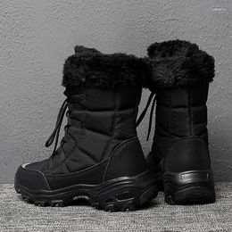 Boots Women Snow Cotton Shoes PU Thick Warmth Non Slip Round Flat Bottomed Large Size Casual Warm Winter