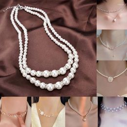 Chains Korean Double Layer Pearl Choker Necklace For Women Silver Gold Color Necklaces & Pendants Jewelry Charm Jewellery Collier Femme