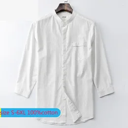 Men's Casual Shirts Arrival Fashion Summer Seven Sleeve Shirt Men Pure Cotton Stripe Striped Plus Size SMLXL2XL3XL4XL5XL6XL