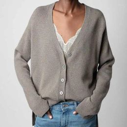 Women's Knits 2023 Autumn Women Cardigan Long-sleeved V-neck Back -drilled Letter Sweater Cashmere