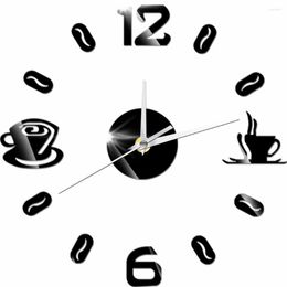 Wall Clocks Acrylic Clock Modern Design Coffee Cup Sticker Silent Quartz Watch Kitchen Living Room Home Decor