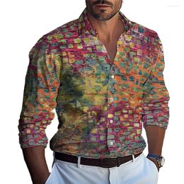 Men's Casual Shirts Men Printed Long Sleeve Button Down Shirt Party T Dress Up Band Collar Regular Fit Polyester Fabric