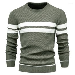 Men's Hoodies Casual Striped Pullover Colorblock Round Neck Knitted Sweatshirt