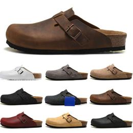 Boston Clog Men Women Designer Sandals Slippers Leather Bag Head Pull Cork Flats Mules Woody Loafers For Slipper Brown Black Slides Sliders 979ess