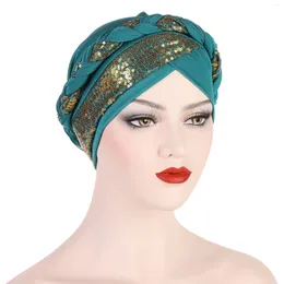 Ethnic Clothing Women Turbans With Braid Decor Sequin Elastic Musilim Hijabs For Forehead Cross Islamic Ramadan Headwrap