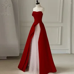 Casual Dresses YOSIMI Women Evening Party Long Dress 2023 Summer Vintage Patchwork Mesh Red Floor-Length Sleeveless Strapless Activity