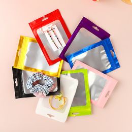 8*10 Colorful Mylar Bags Zip Hang Bags With Clear Window For Jewelry Display Packaging Self Sealing Reusable Foil Pouch