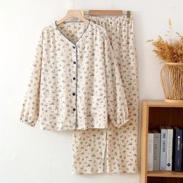 Women's Sleepwear Japanese Style Long Sleeved Women Pyjamas Set Pure Cotton Gauze Cardigan Home Clothing Autumn Winter Pijama Feminino