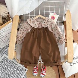 Clothing Sets Girls' Suit Autumn Fashionable Stylish Floral Long-Sleeved Top And Suspender Pants Two-Piece Set Baby Girl Clothes