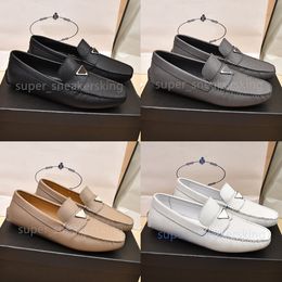 Quality Dress Shoes Men Loafers Soft Cowhide Party Shoes Designer Brand Triangle Logo Leather Shoes Slip On Driving shoes