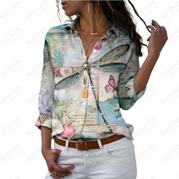 Camicette da donna 2023 Camicia da donna Farfalla Libellula Stampata in 3D Simpatico stile casual Tendenza della moda da donna Allentata